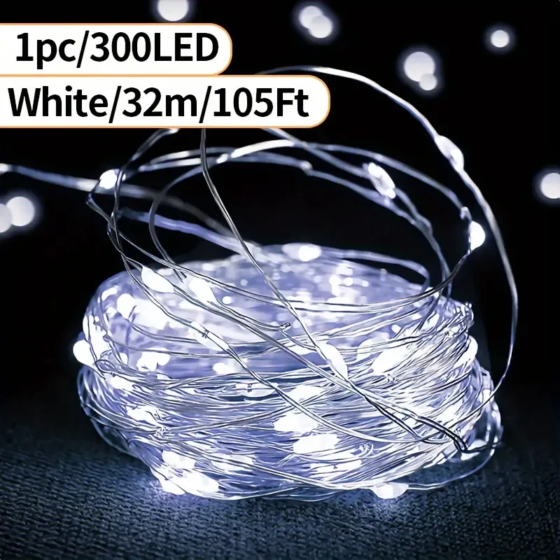 IRILUCN Solar Powered Copper Wire String White Lights 32 meters