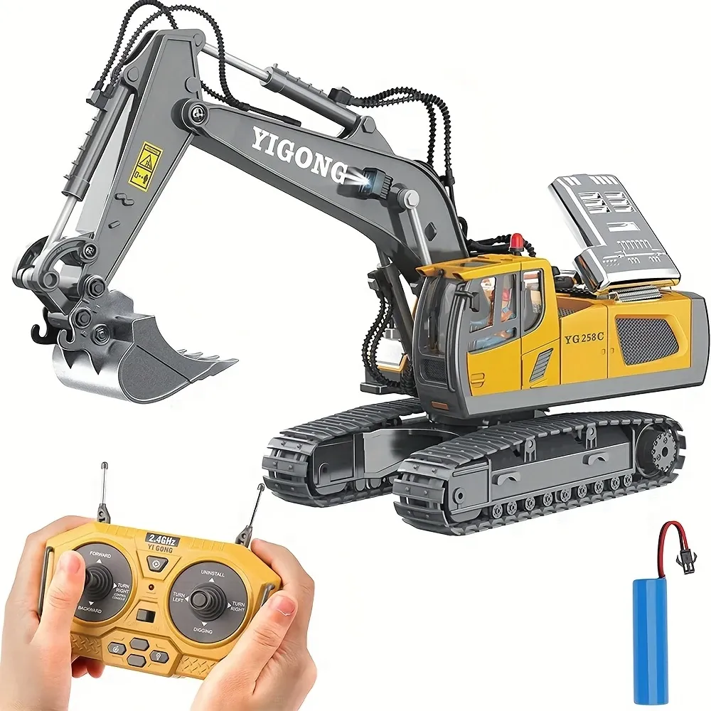 Remote Control Excavator Toy - 11 Channel Alloy Metal Construction