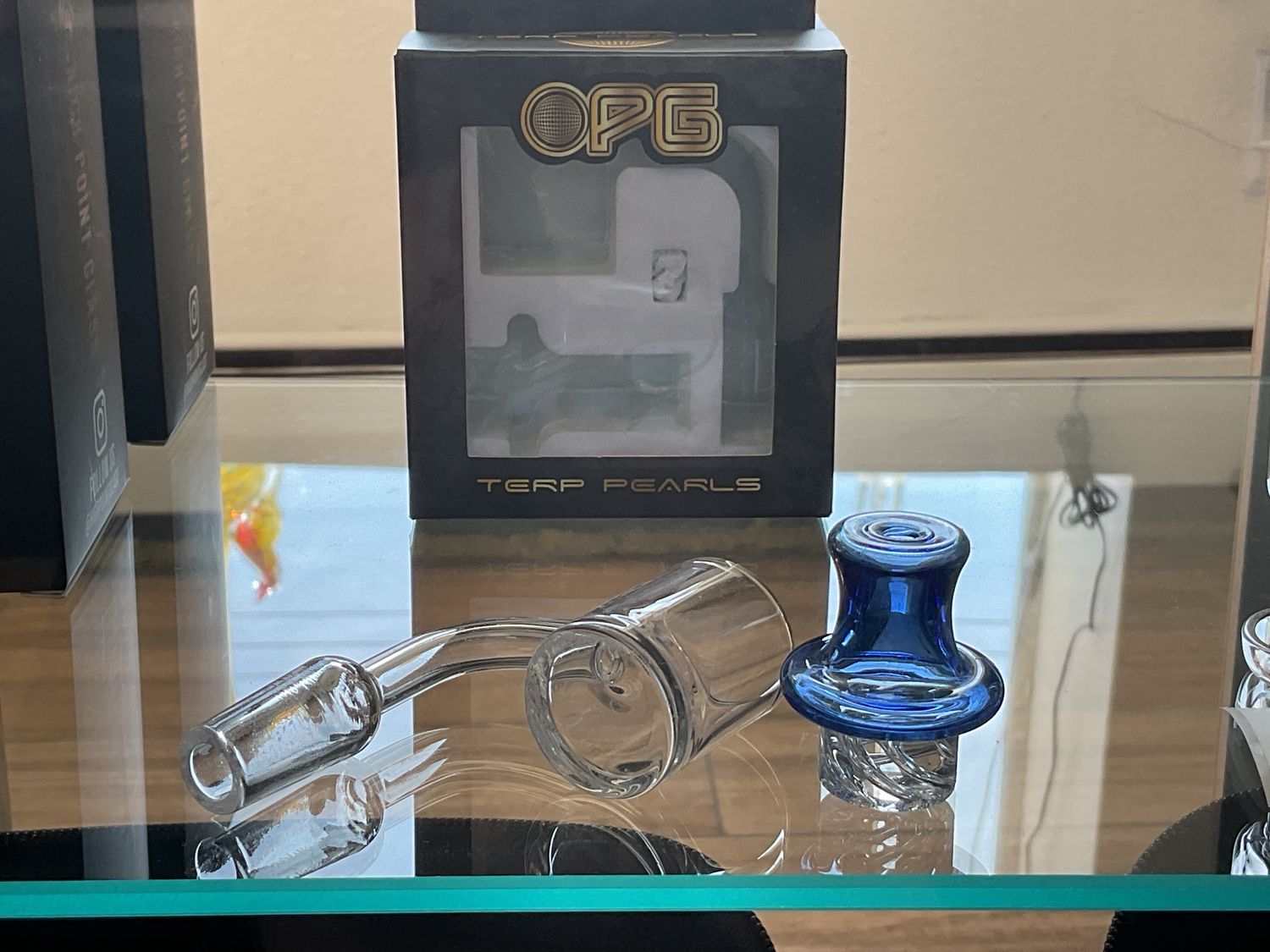 25mm Flat Bottom 4mm w/ directional carb cap &amp; 2 marble 6mm banger set 90 degree, Colour: Blue