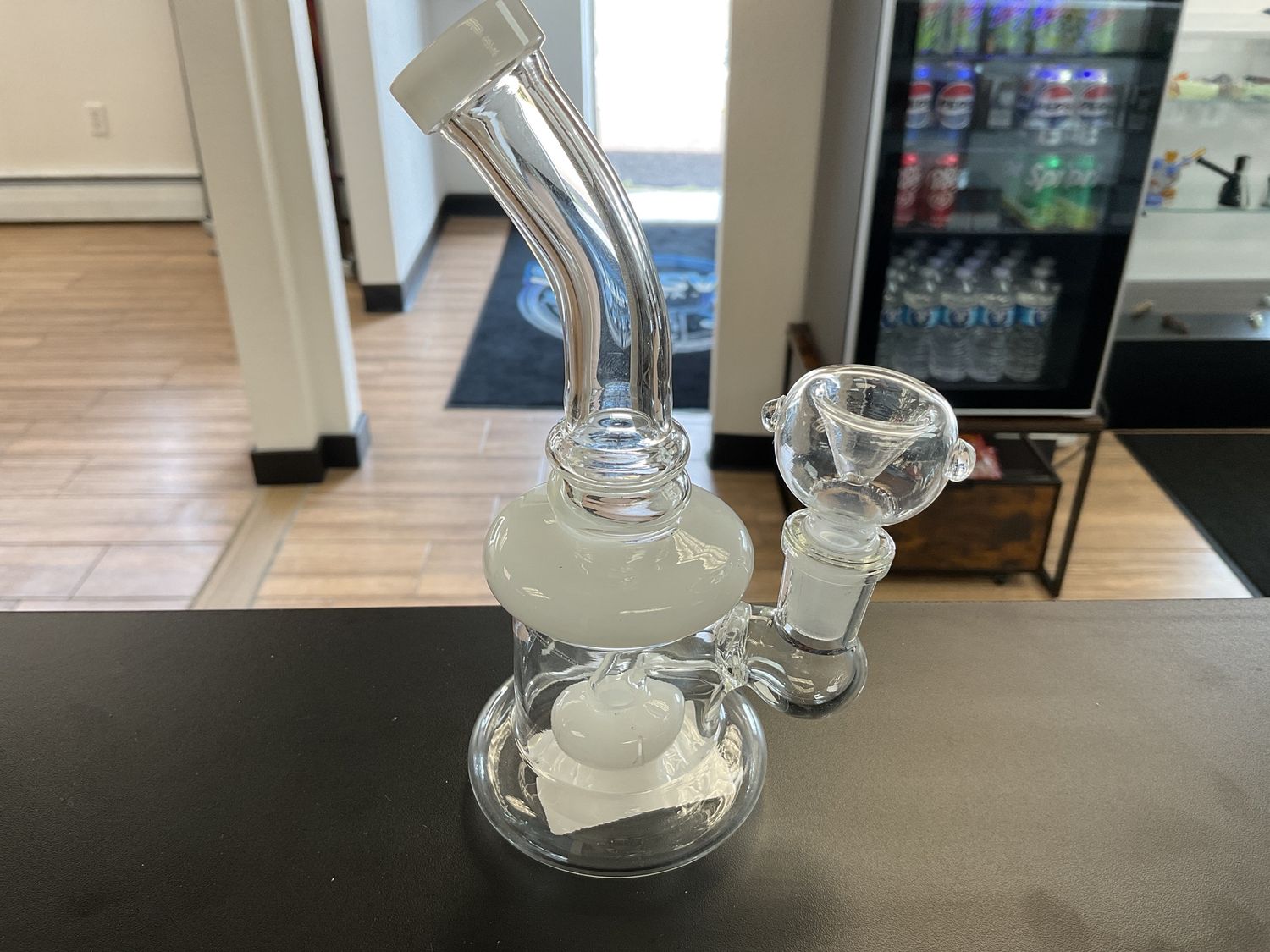 6in Ring Button Hallow Base water Bong - White
