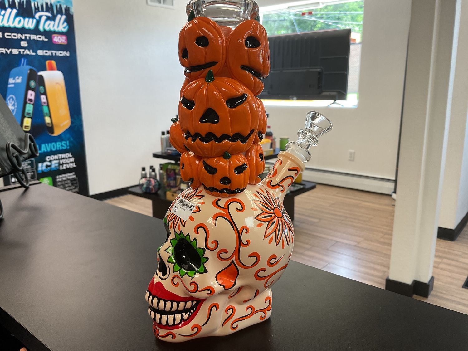 9in Pumpkin Stack Skull Halloween Water Bong