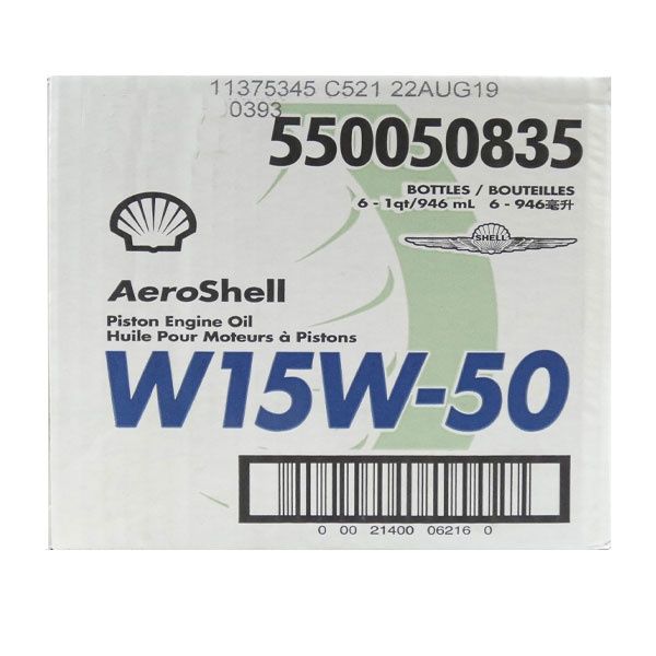 AeroShell Oil 15W-50 Multi Viscosity Case Of 6 Quarts