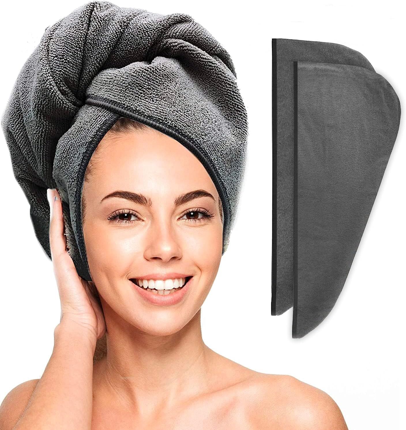 Lot de 2 serviettes turban pour femme en microfibre