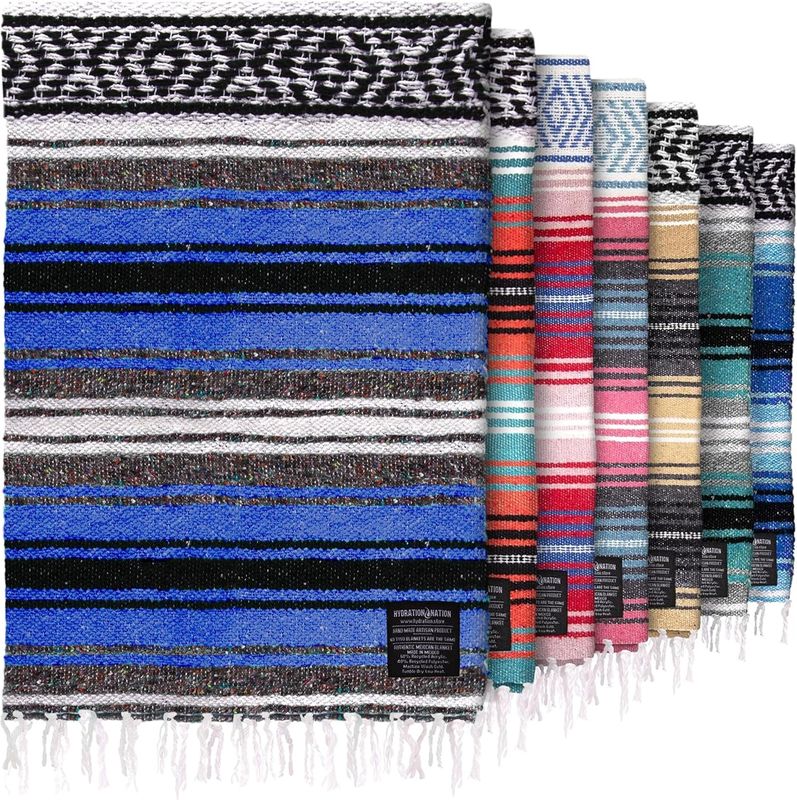 Couverture mexicaine tissée- Bleu