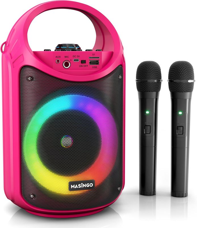 Machine à karaoké avec 1 microphone sans fil et 1 micro filaire- Rose
