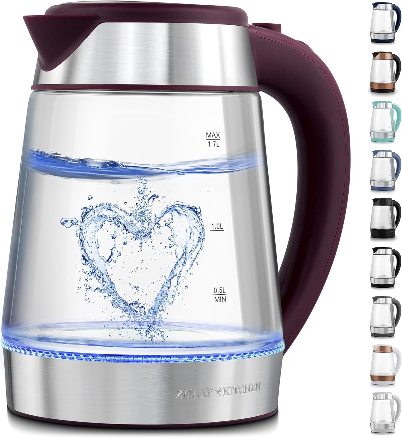 Bouilloire électrique en verre de 1,7 L- Mauve