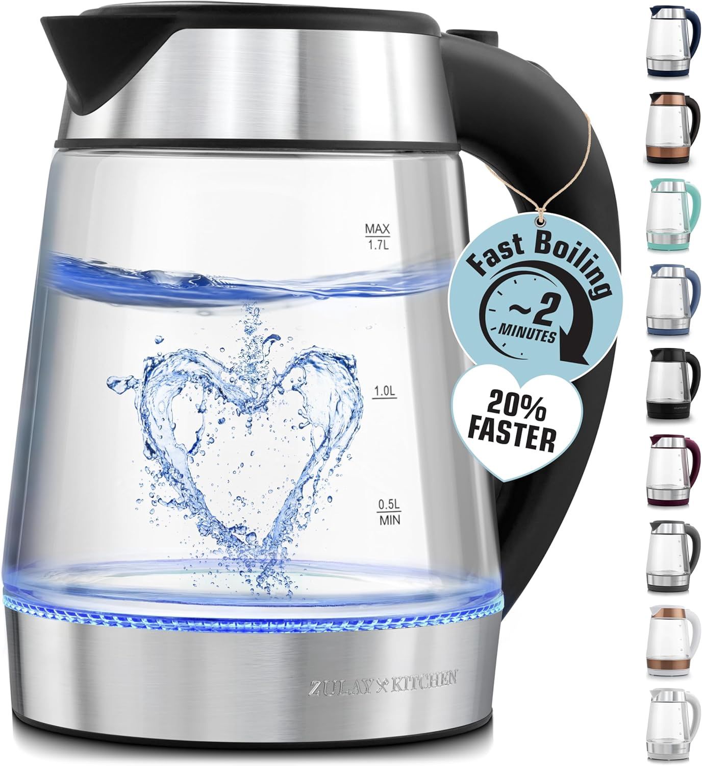 Bouilloire électrique en verre de 1,7 L- Noir
