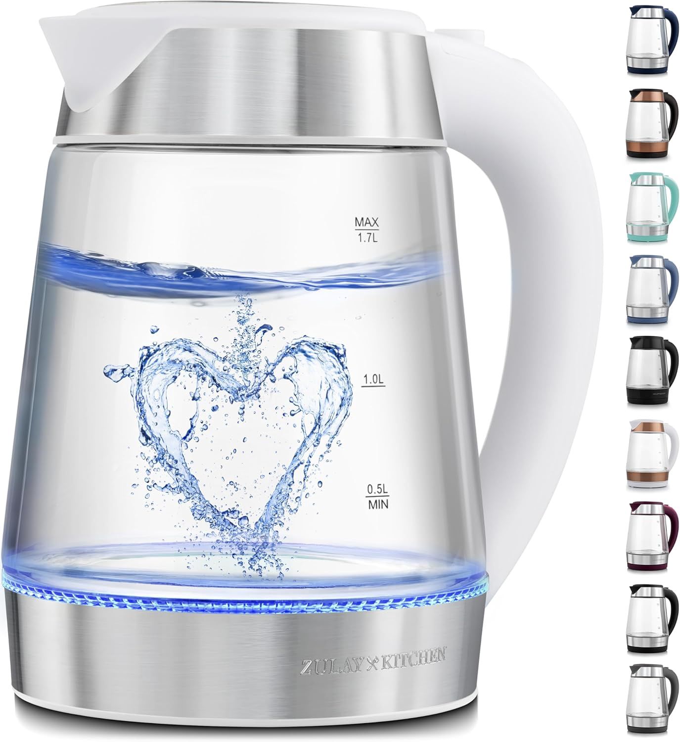 Bouilloire électrique en verre de 1,7 L- Blanc