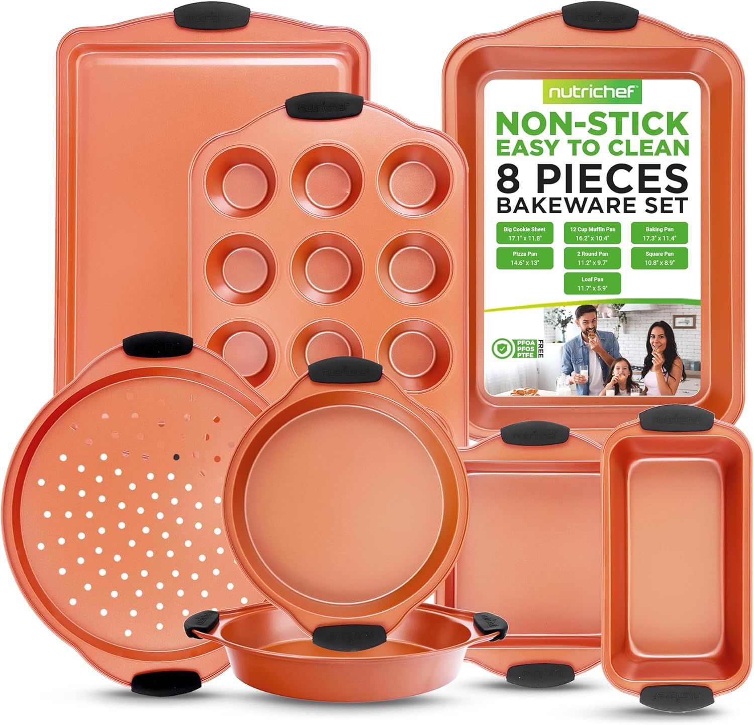 Ensemble de 8 plaques de cuisson avec poignées en silicone- Cuivre