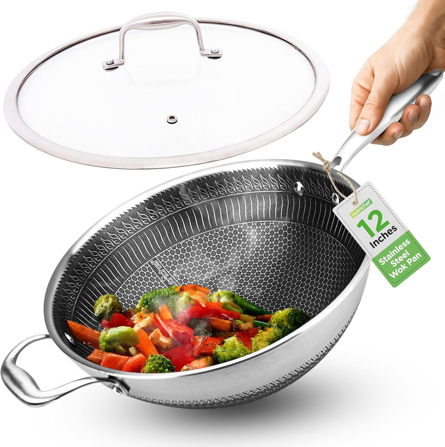 Wok en acier inoxydable de 30,5 cm