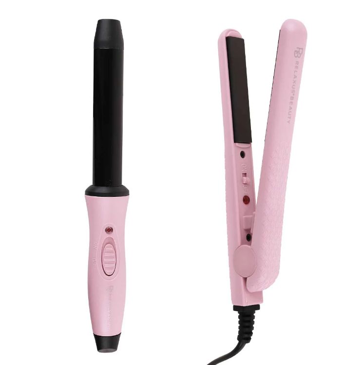 Mini baguette à friser + Mini fer à lisser- Rose