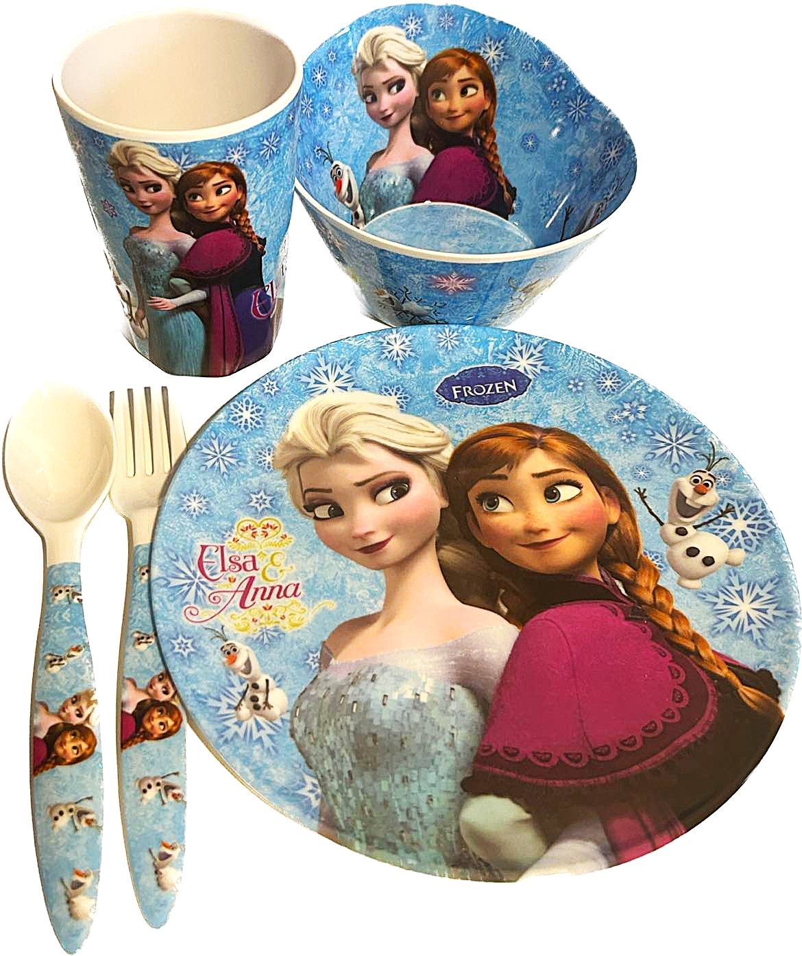 Ensemble 5 Mcx en Mélamine pour les Repas- Reine des Neiges Bleu