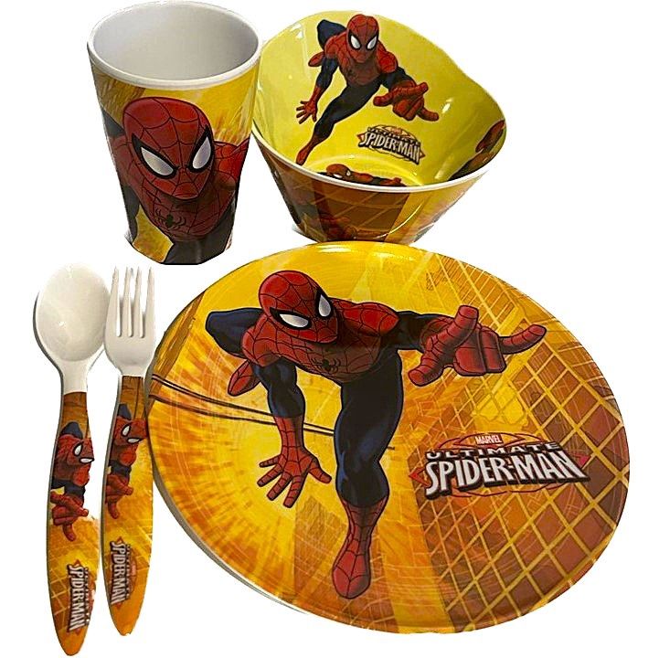 Ensemble 5 Mcx en Mélamine pour les Repas- Spider-Man