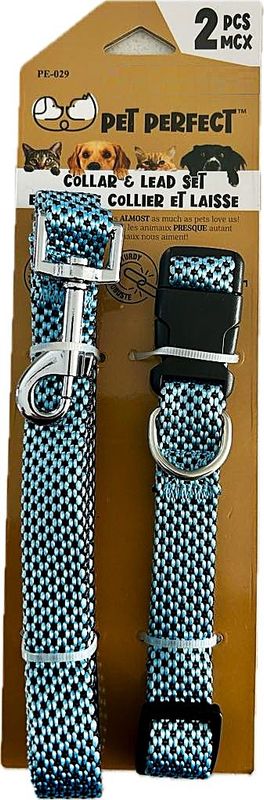 Ensemble collier et laisse- Bleu/ Médium