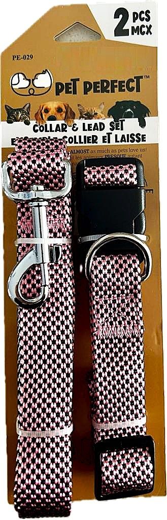 Ensemble collier et laisse- Rose/ Small