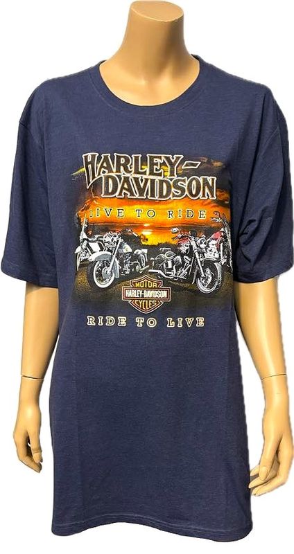 T-Shirt Harley Davidson Live to Ride- Bleu