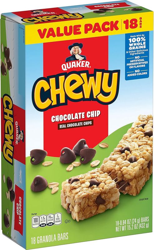 Barre Tendres Quaker Chewy- Chocolat Chip 18 Bars