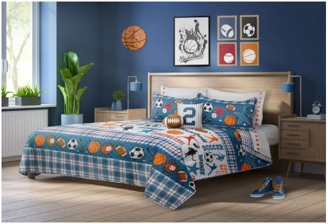 Ensemble de courtepointe Lit Double- All Star Bleu