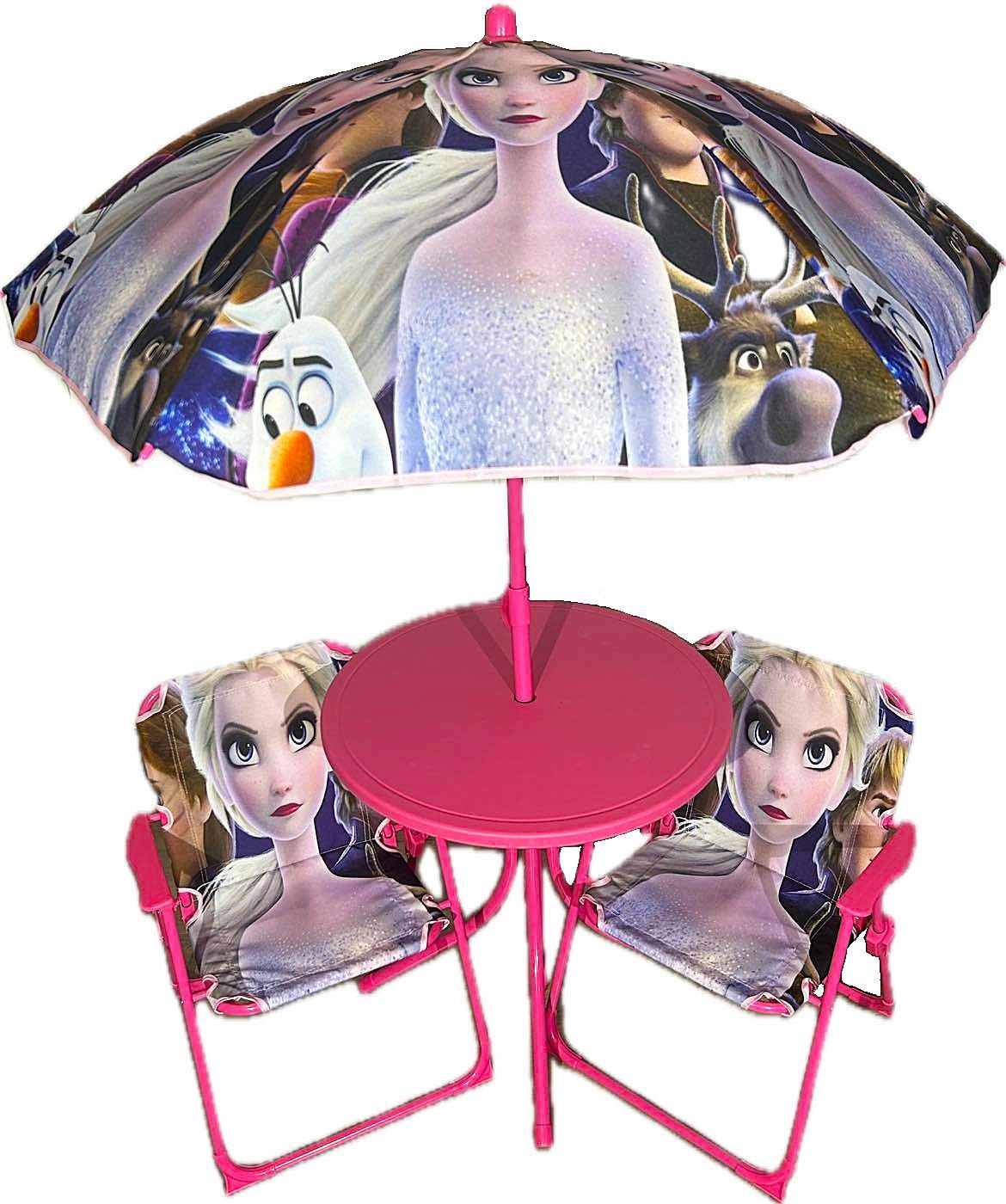 Ensemble de table parasol avec deux chaises- Reine des neiges