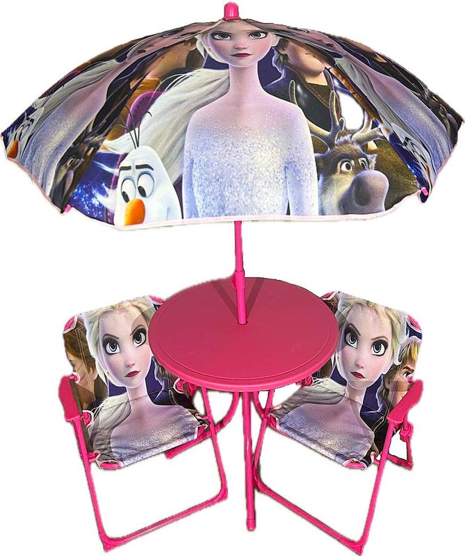 Ensemble de table parasol avec deux chaises- Reine des neiges