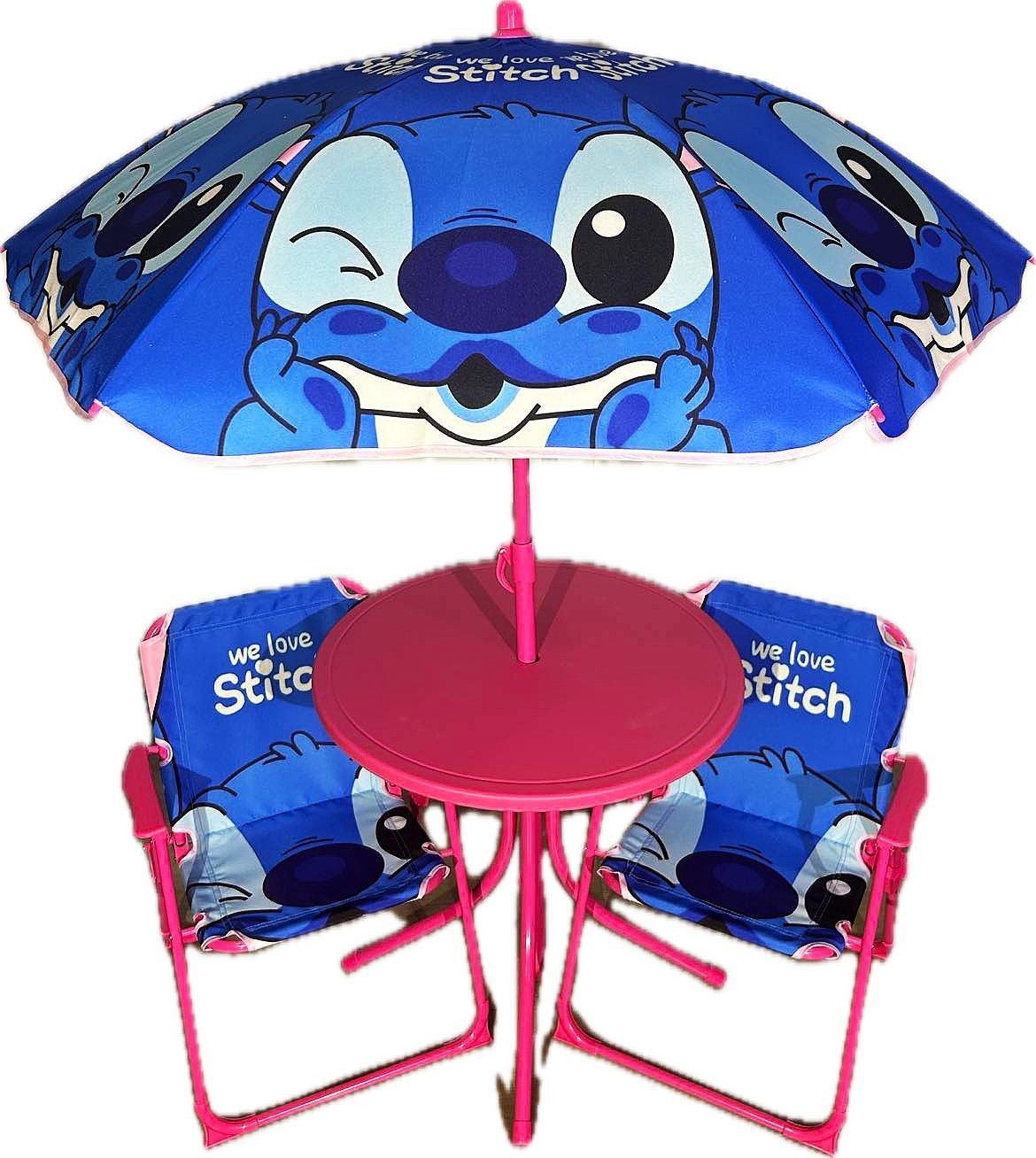 Ensemble de table parasol avec deux chaises- Stitch Bleu