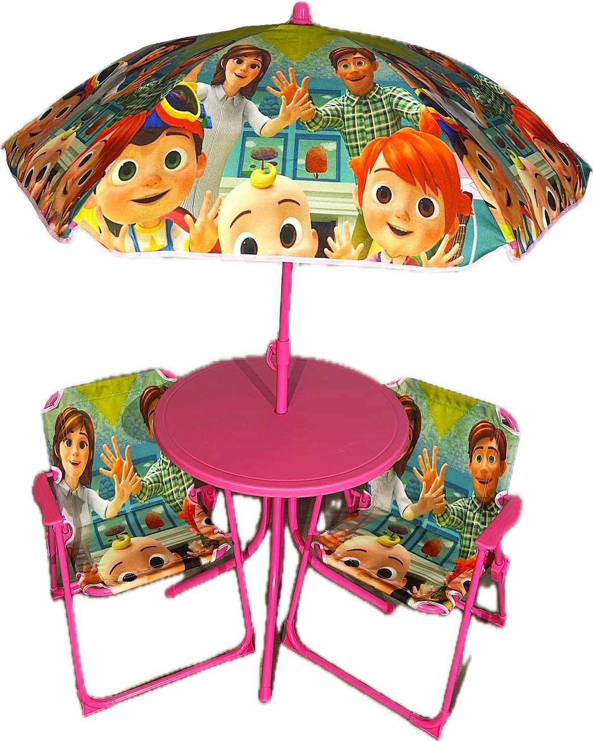 Ensemble de table parasol avec deux chaises- Cocomelon famille