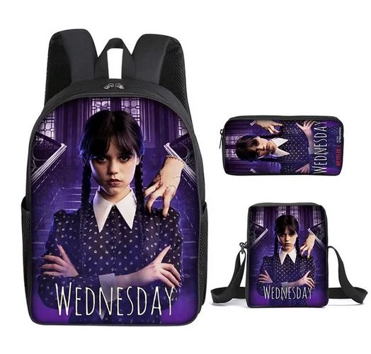 Sac à dos Mercredi Addams avec sac bandoulière et étuit a crayon- Wednesday