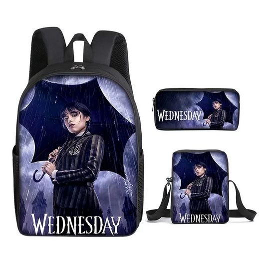 Sac à dos Mercredi Addams avec sac bandoulière et étuit a crayon- Parapluie
