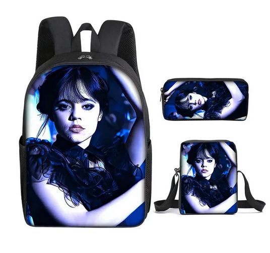 Sac à dos Mercredi Addams avec sac bandoulière et étuit a crayon