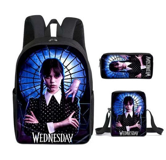 Sac à dos Mercredi Addams avec sac bandoulière et étuit a crayon- Vitraille