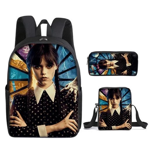 Sac à dos Mercredi Addams avec sac bandoulière et étuit a crayon- Multicouleur