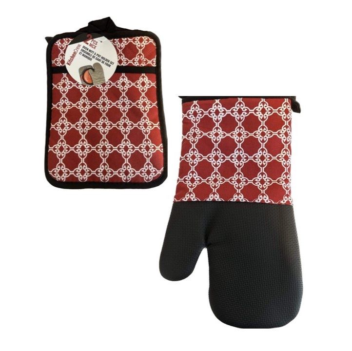 Ensemble de gants en silicone et porte-pot- Rouge