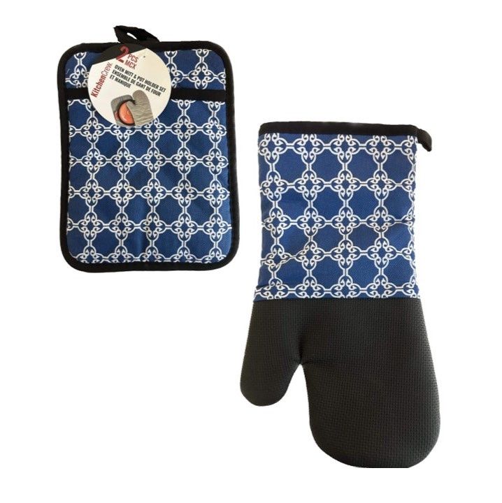 Ensemble de gants en silicone et porte-pot- Bleu
