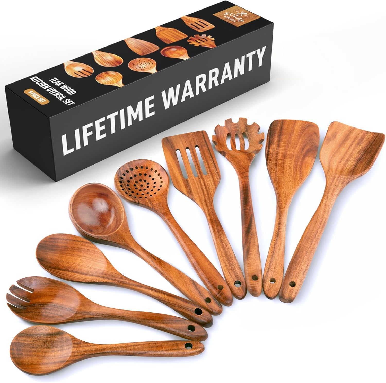 Lot de 9 cuillères en bois pour la cuisine