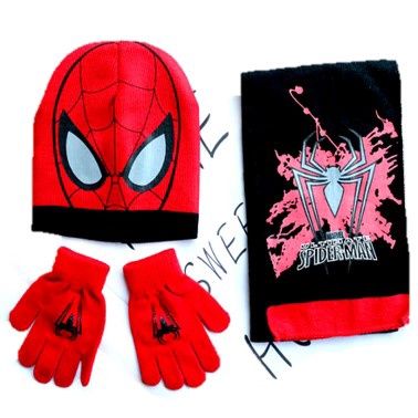 Trio tuque, mitaine et foulard Spider-man- Rouge