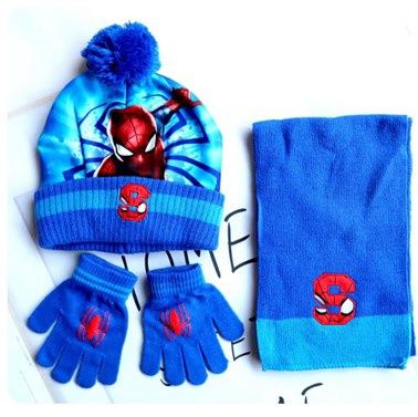Trio tuque, mitaine et foulard Spider-man- Bleu