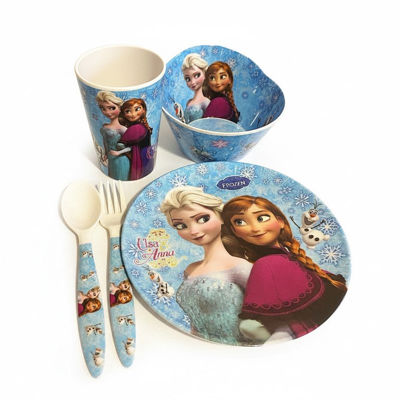 Ensemble 5 Mcx en Mélamine pour les Repas- Reine des Neiges Bleu