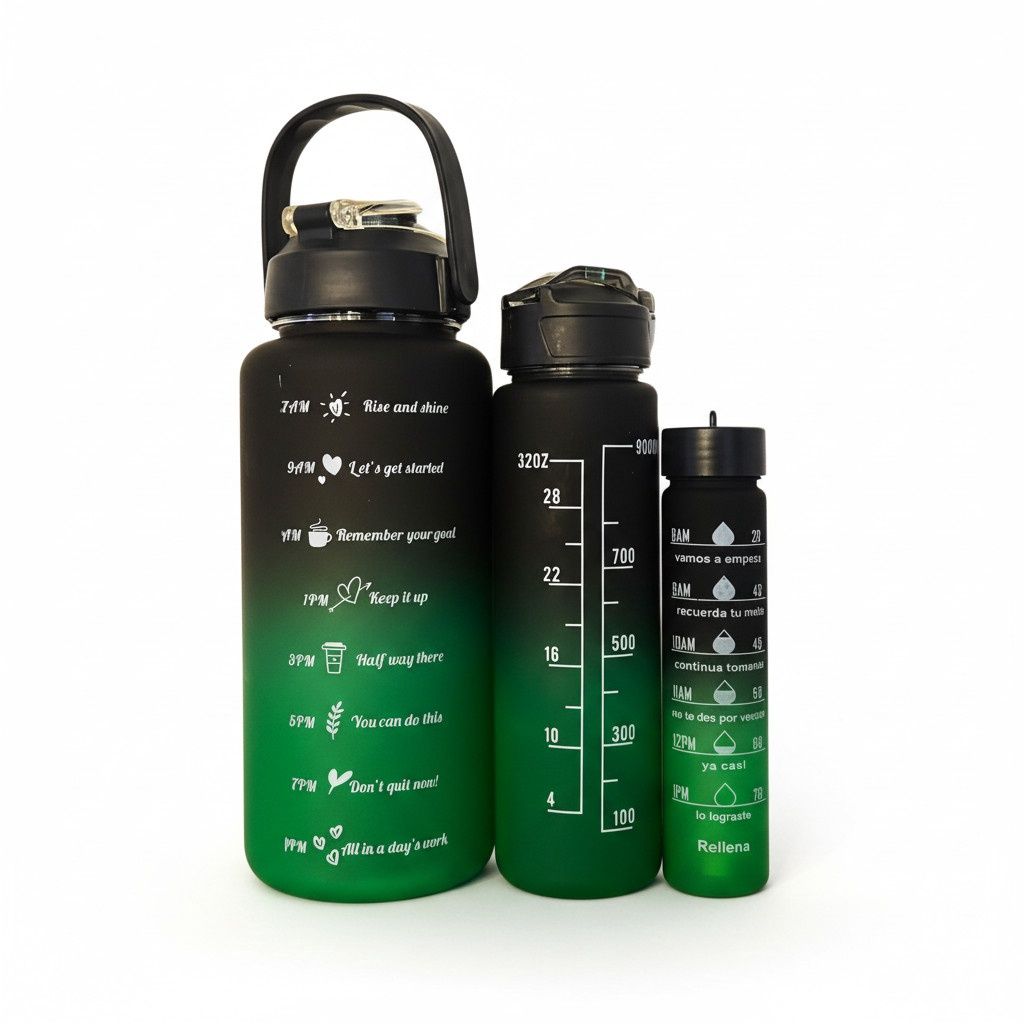 Trio de bouteille d'eau (Vert/Noir)