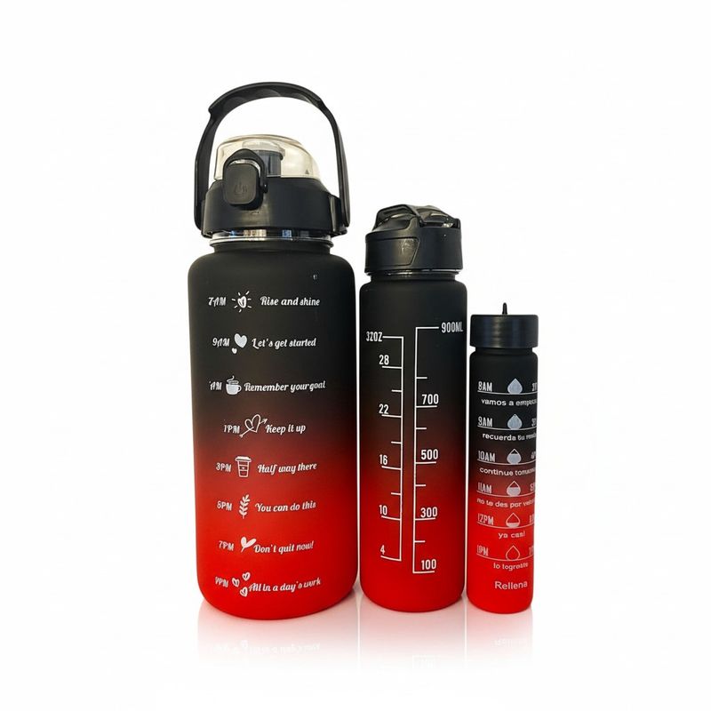 Trio de bouteille d'eau (Rouge/Noir)