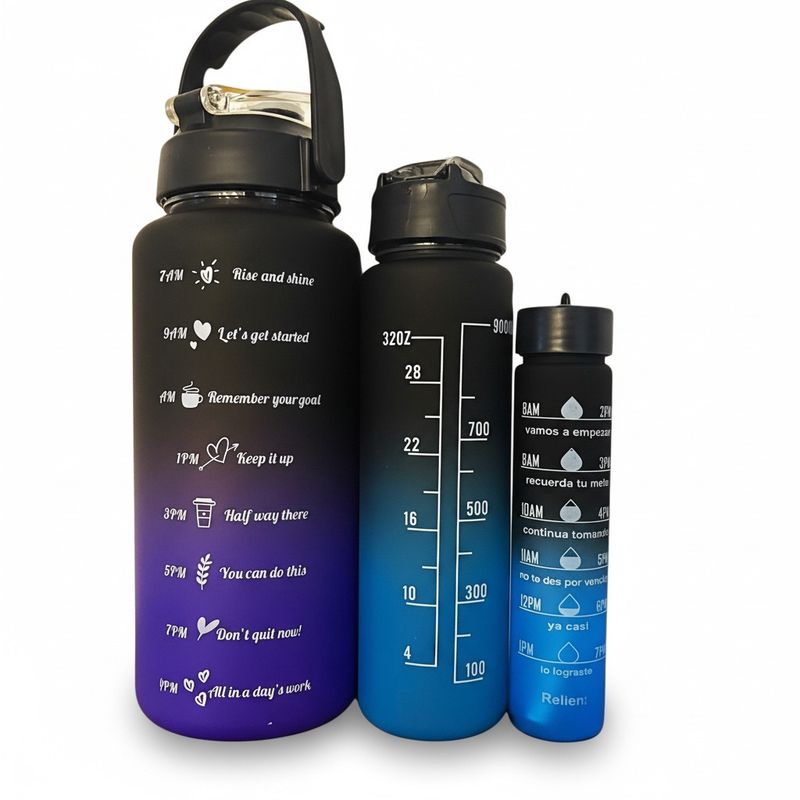 Trio de bouteille d'eau (Mauve/ Noir)