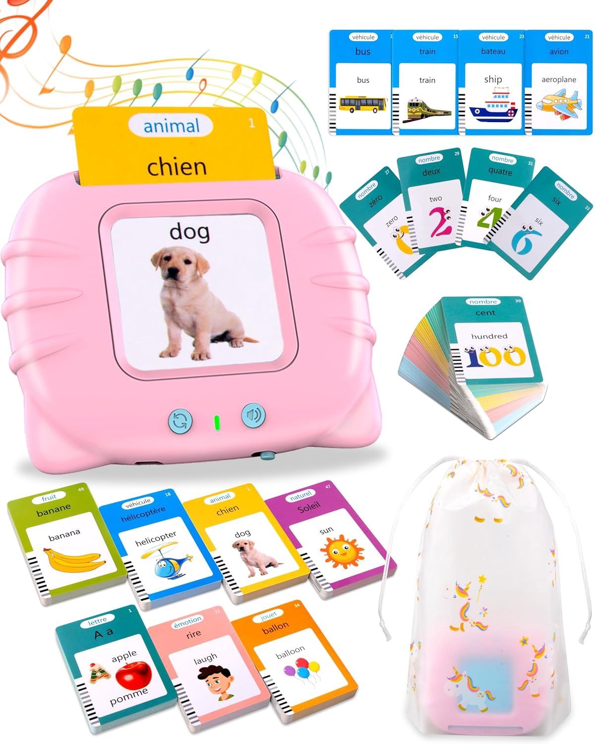 Cartes flash parlantes de 510 mots pour enfants- Rose