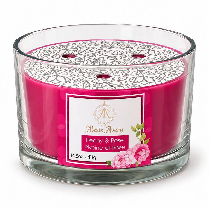 Bougie parfumée à 3 mèches - Pivoine et Rose