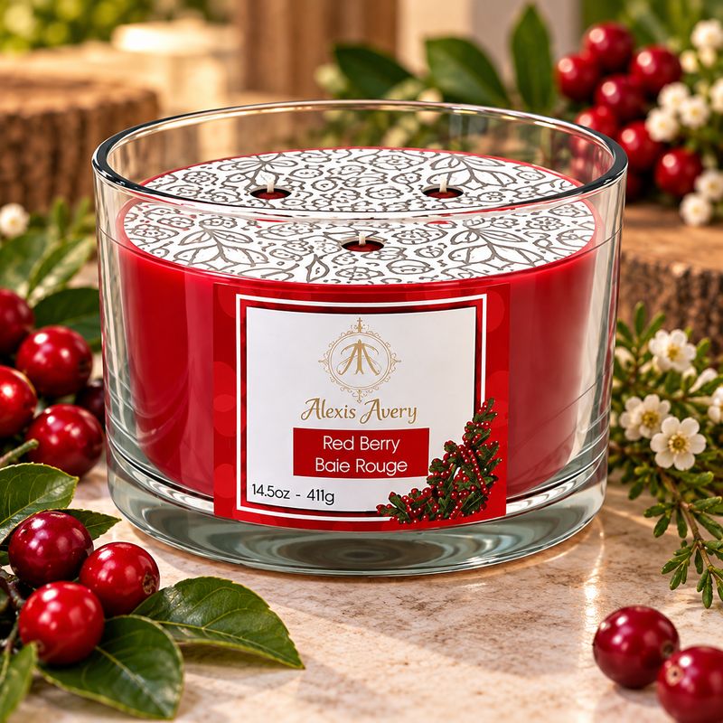 Bougie parfumée à 3 mèches - Baie Rouge