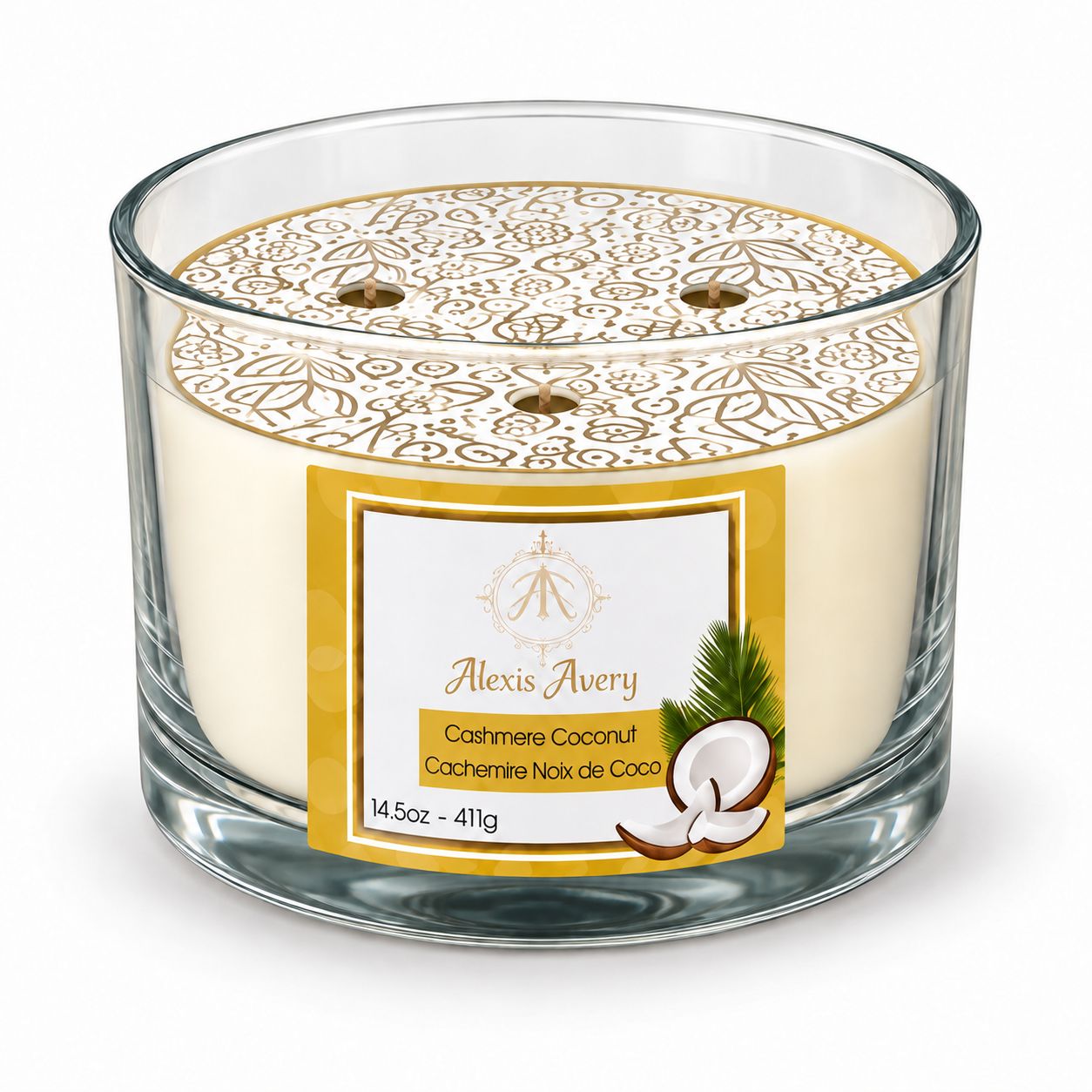 Bougie parfumée à 3 mèches - Caschemire Noix de Coco