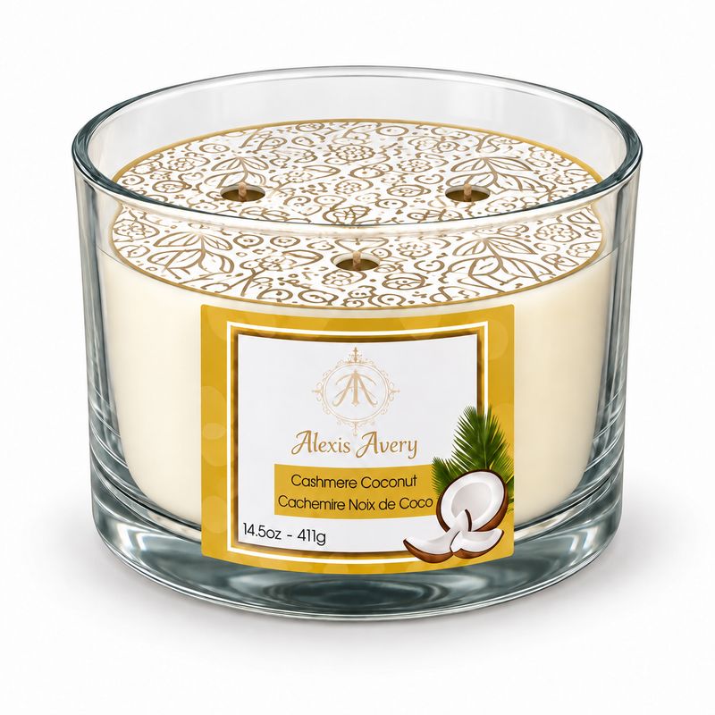 Bougie parfumée à 3 mèches - Caschemire Noix de Coco