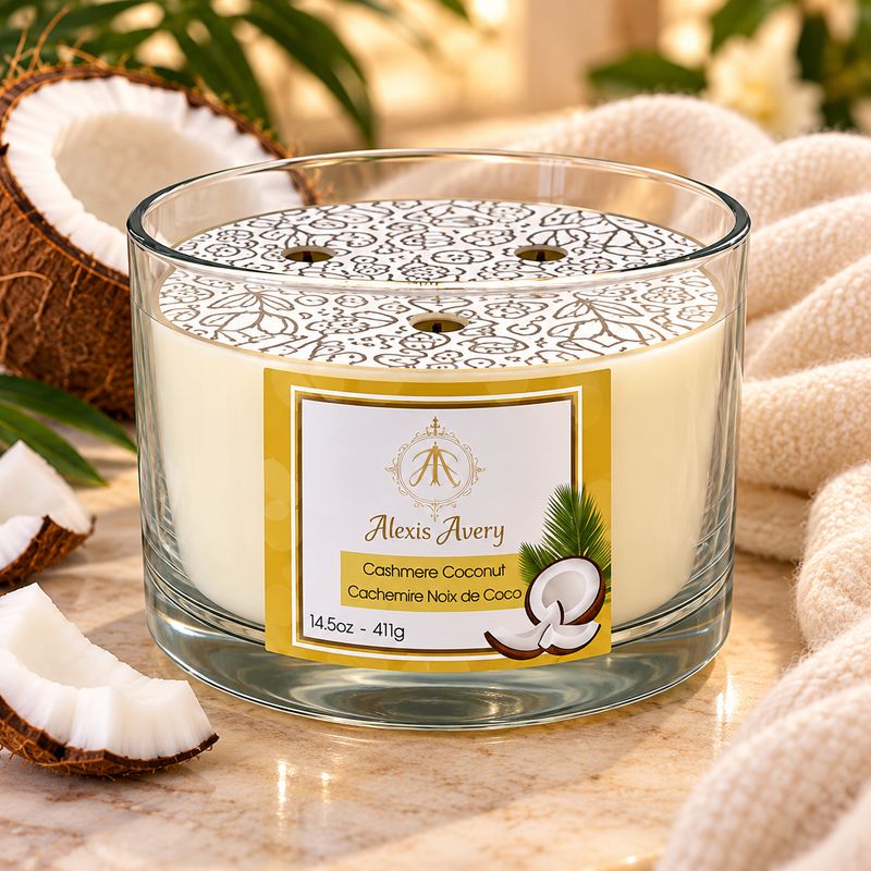 Bougie parfumée à 3 mèches - Caschemire Noix de Coco