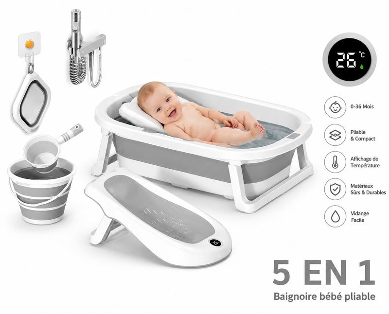 Baignoire bébé 5 en 1- Gris