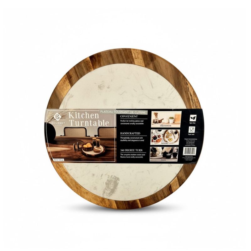 Plateau tournant de cuisine en bois et effet marbre – 360°