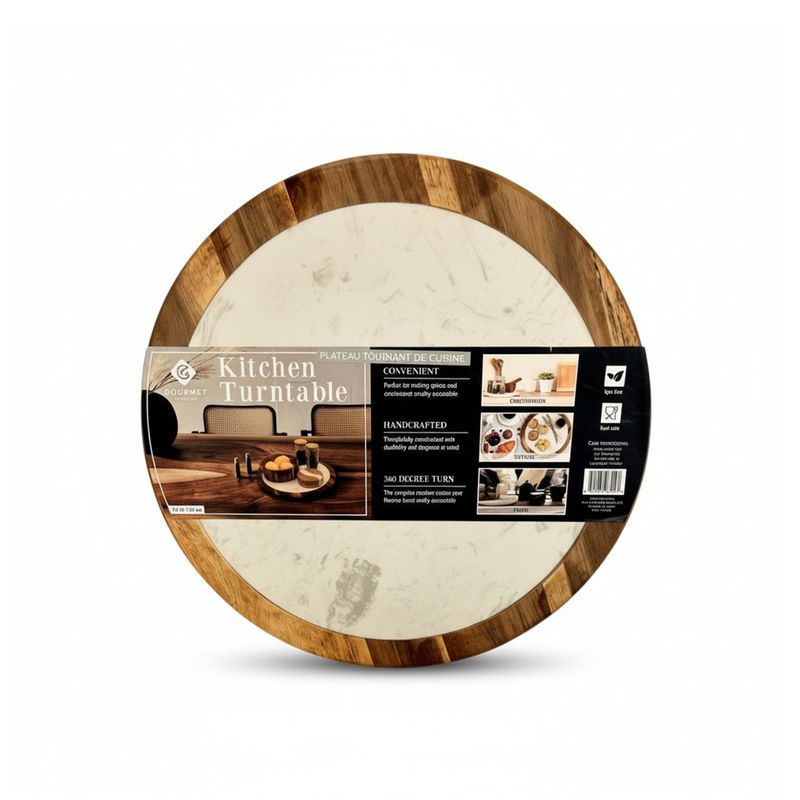 Plateau tournant de cuisine en bois et effet marbre – 360°