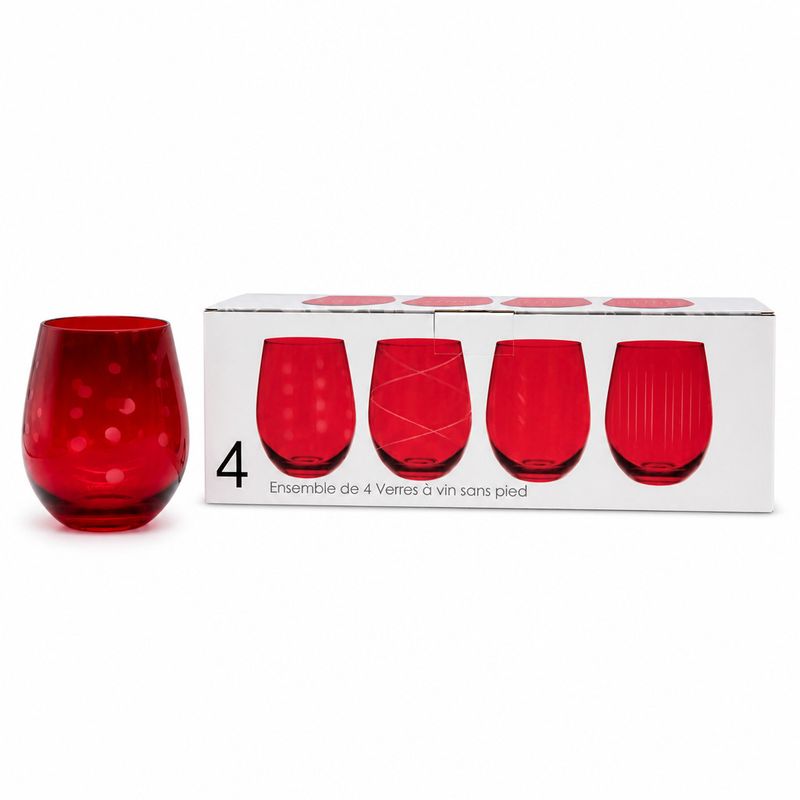 Ensemble de 4 verres à vin sans pied rouges